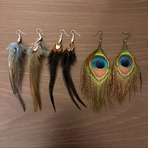 3pcs Real Feather Earrings